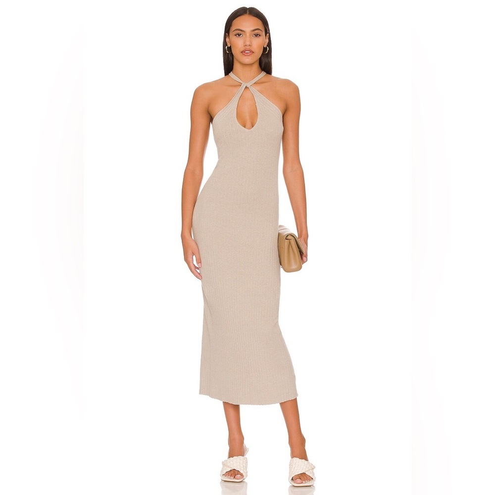 NWT REVOLVE Nude Tan Knit Sweater Midi Dress